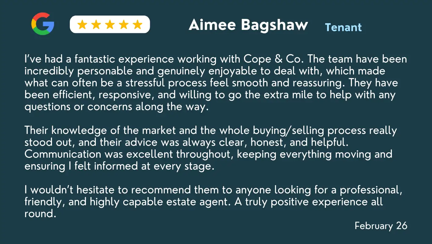5-star Google review for Cope&Co. estate agents Derby. 5-star Google review for Cope&Co. estate agents Derby.